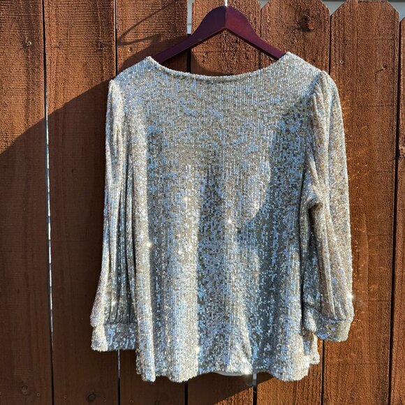 Sparkle Sequin Champagne & Silver Shirt 1X - Picture 5 of 6